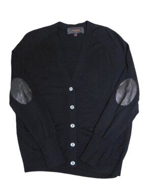 Coach Black Merino Wool Cardigan Sweater | Leather Patches | Prep | GUC | Medium